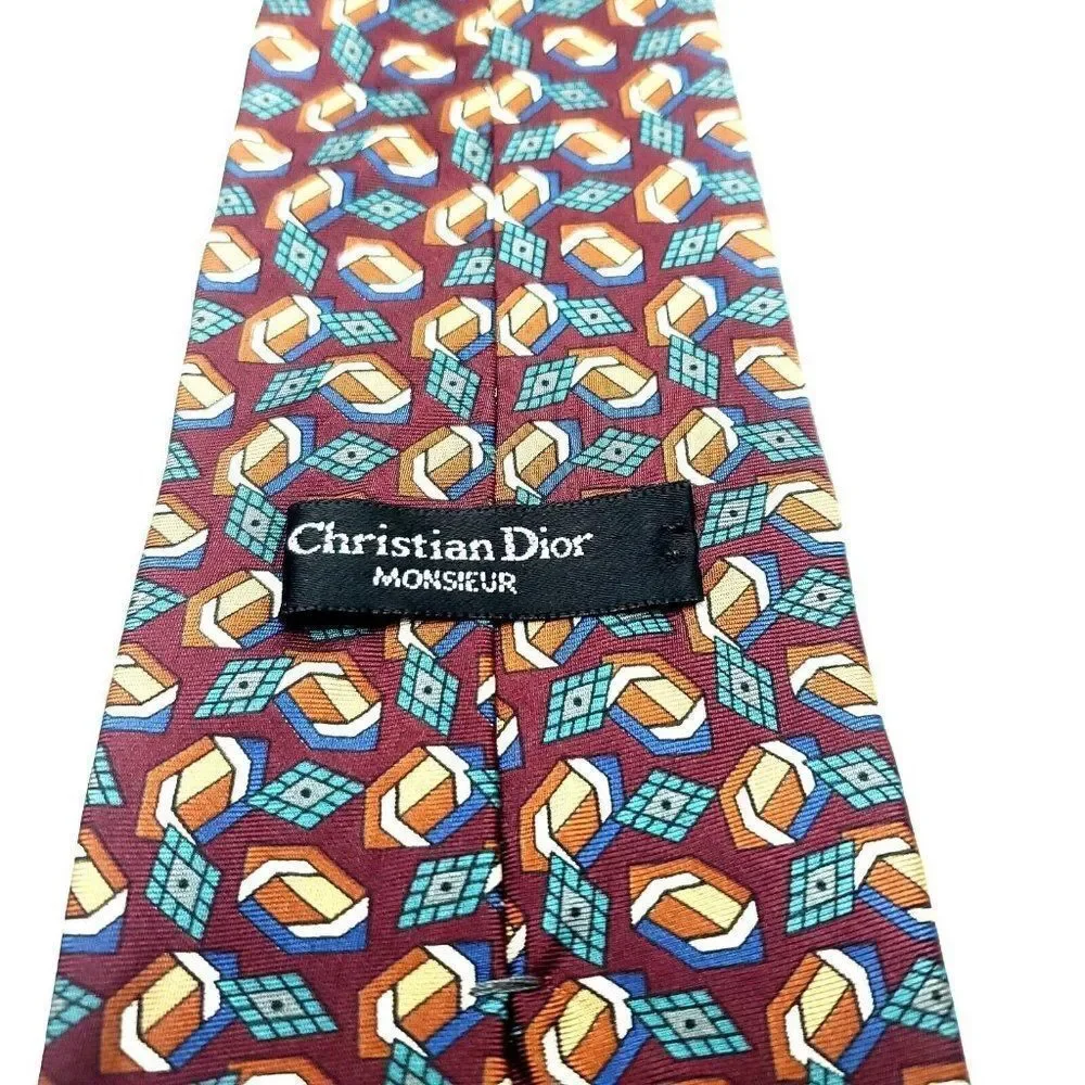 Christian Dior Silk‎ Tie Print Red Geometric Italy - Picture 4 of 7